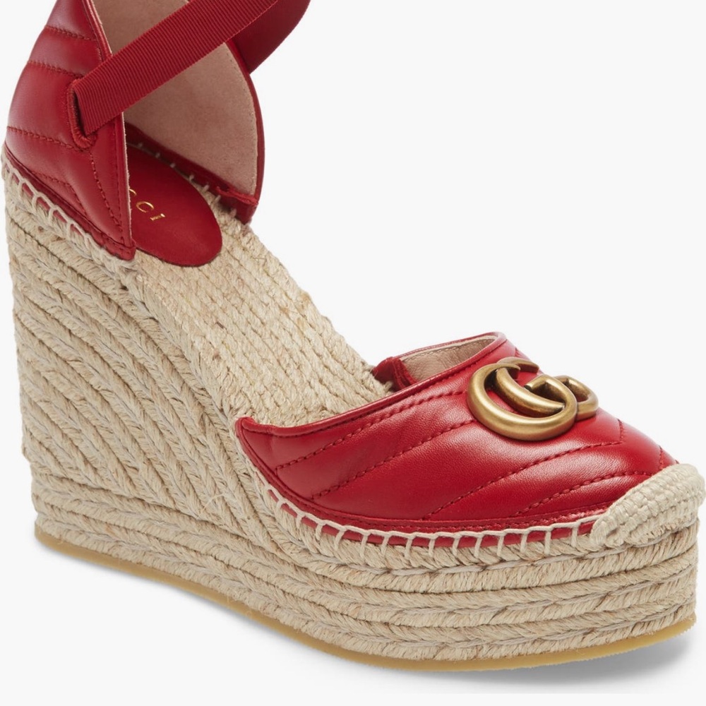 Gucci Red Espadrille Wedges